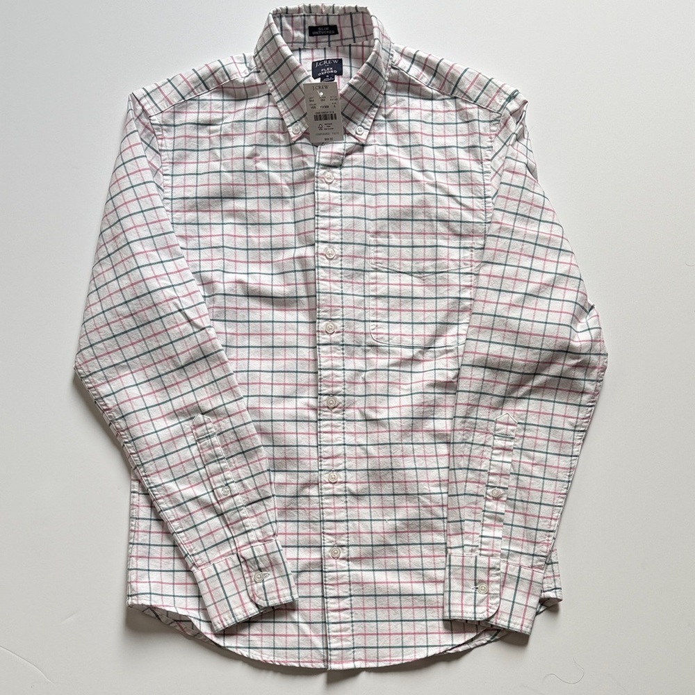 J. Crew Men's White and Red Checkered Shirt
